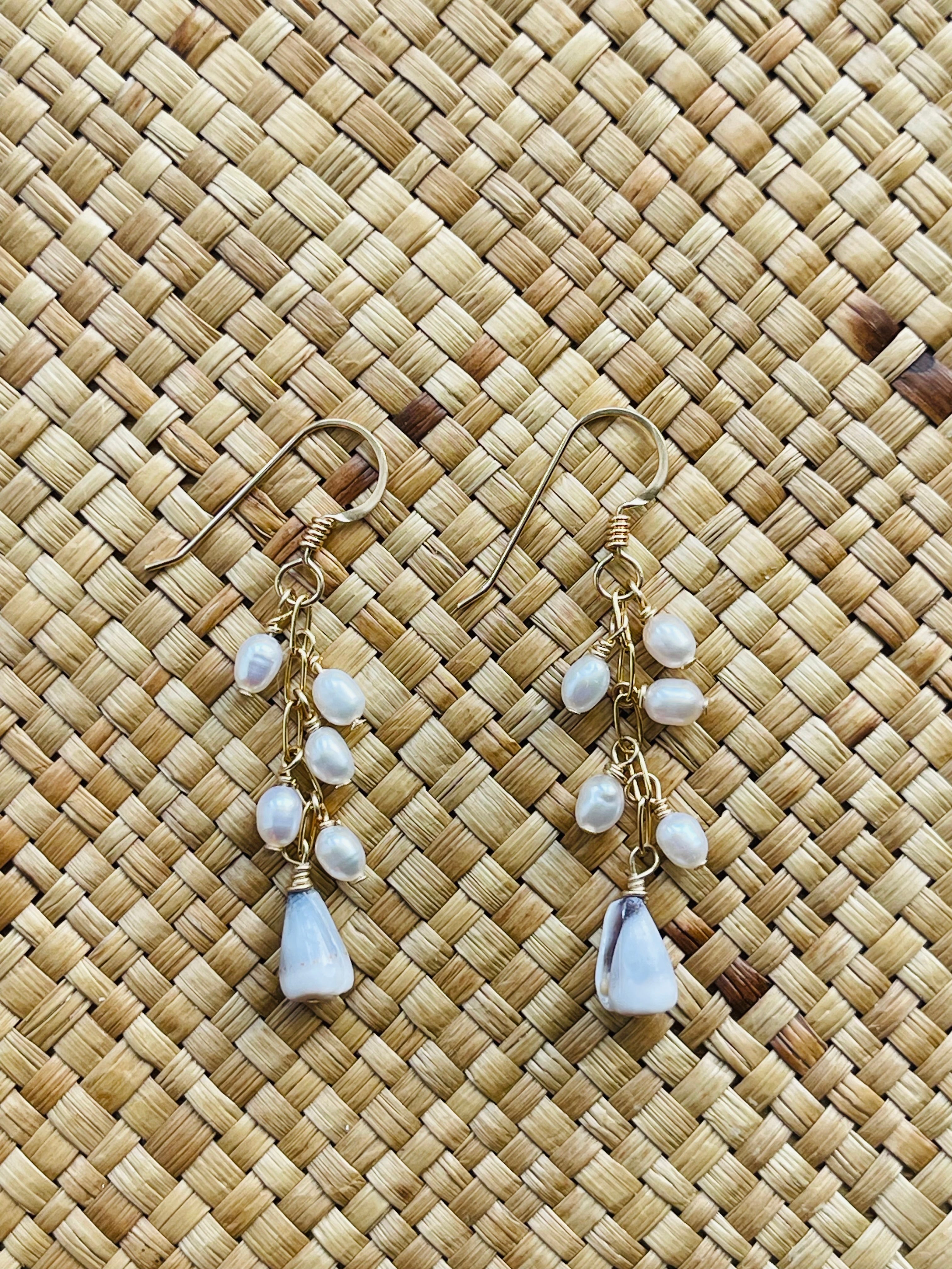 Cone Shell w/Freshwater Pearl Drop Earrings