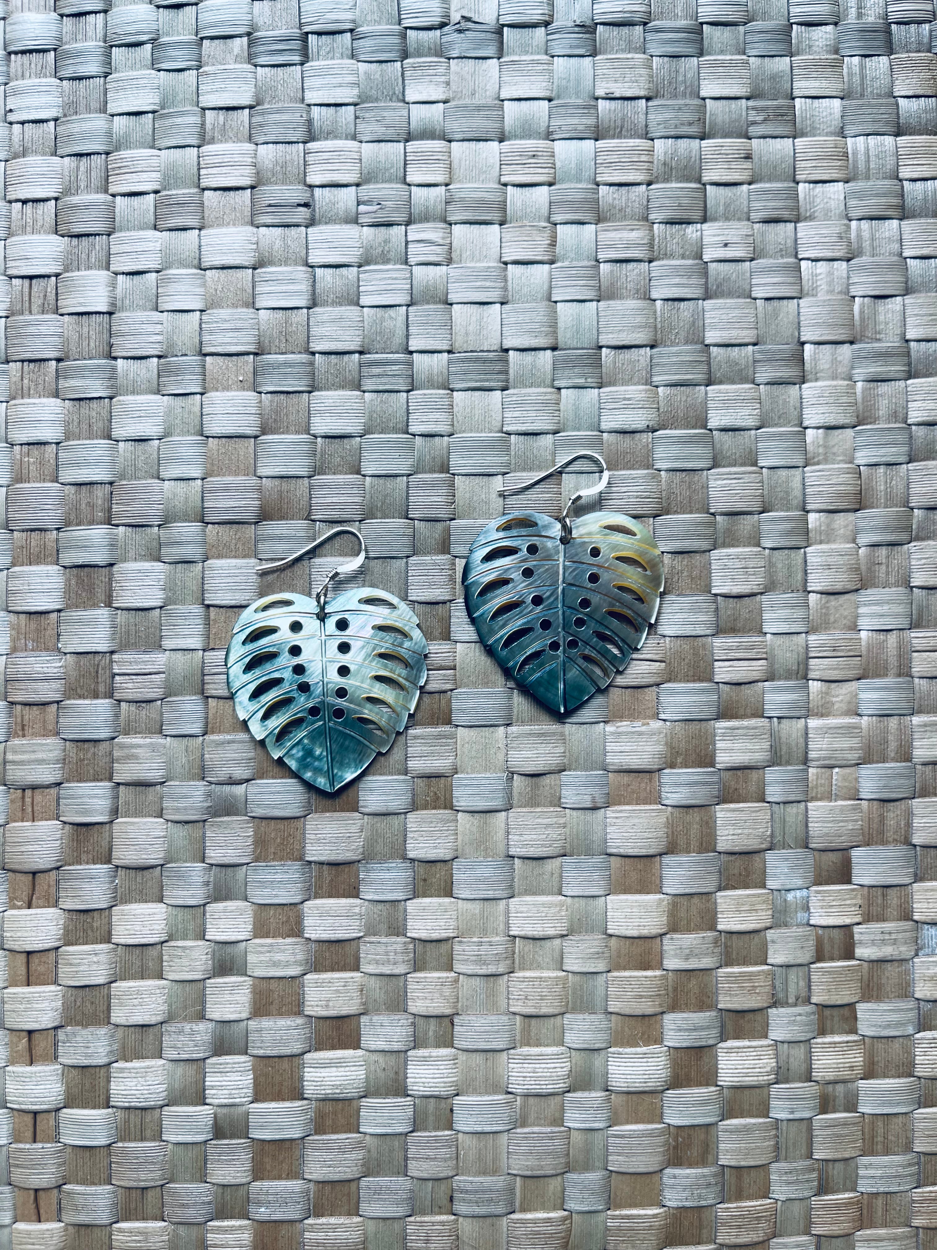 Monstera Mother of Pearl Earrings